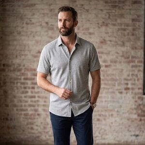 NWT Robert Barakett Lanville Short Sleeve Knit Button-Up Shirt XL